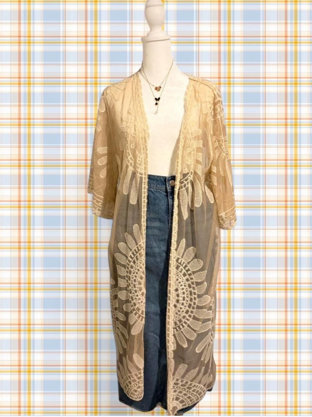 Rebellion Sheer Lace Kimono Cardigan - Beige